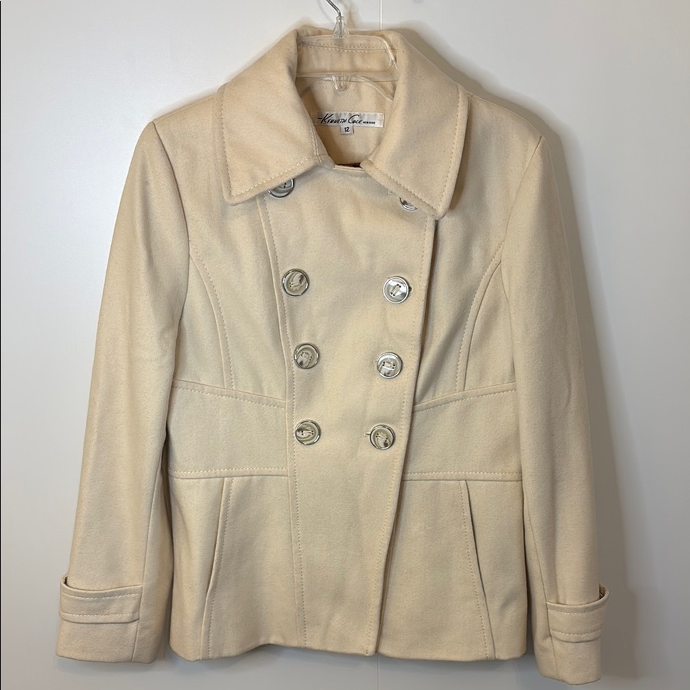 LAST CALL! Calvin Klein Cream Wool Peacoat with Tailored Silhouette